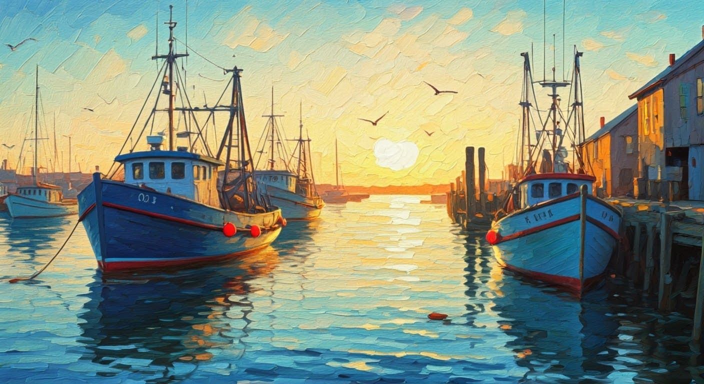 Vibrant Harbour Scene in Impasto Style