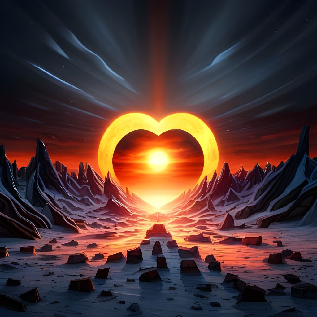 Ethereal Midnight Landscape with Shattered Sun