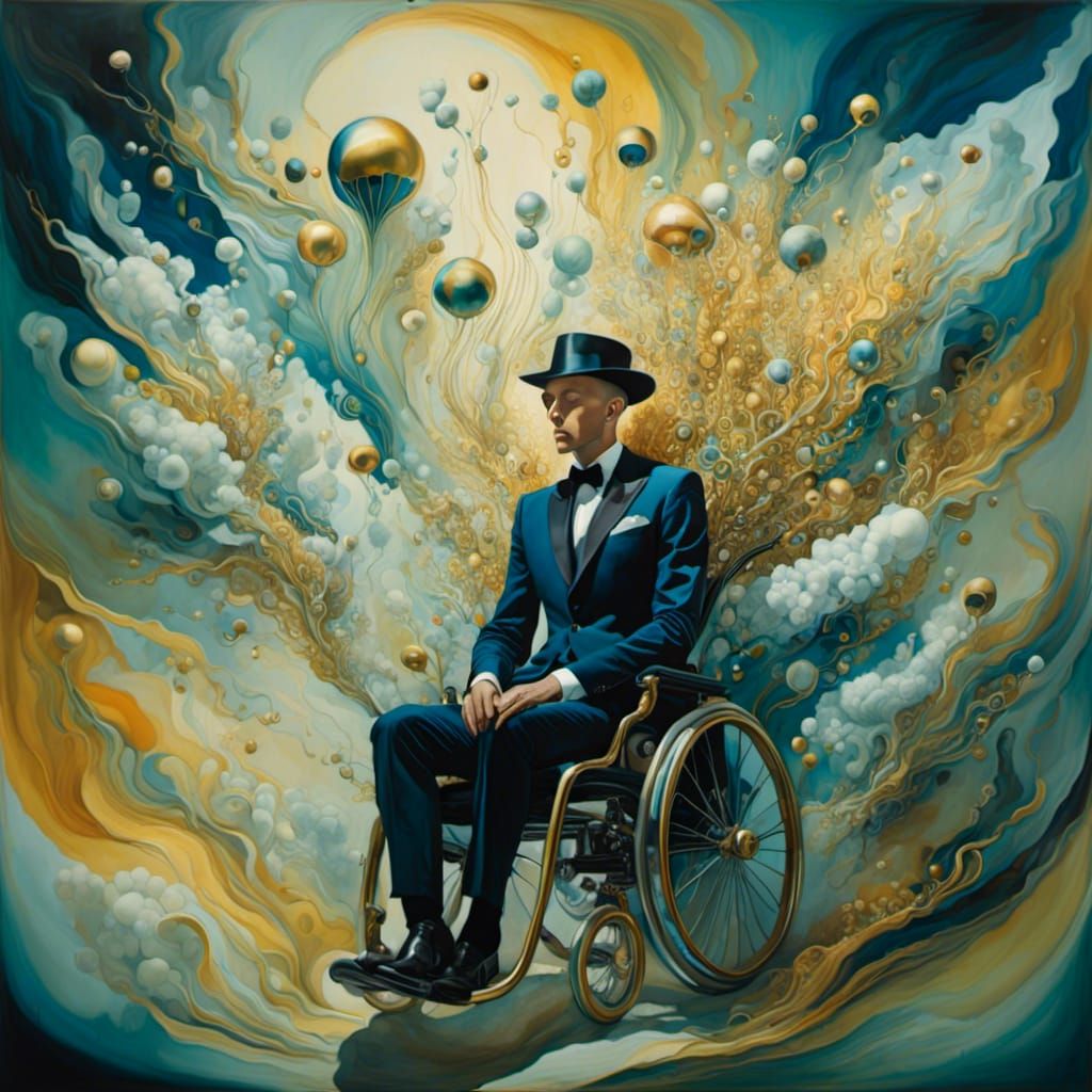 Surreal Floating Man in Watercolor Dreamscape