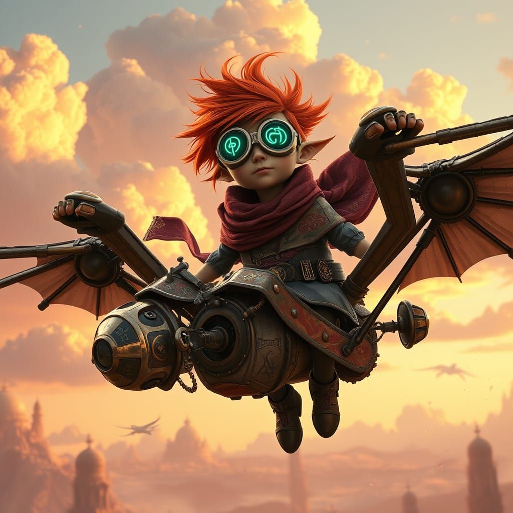 Surreal Steampunk Maiden Conquers Twilight Skies