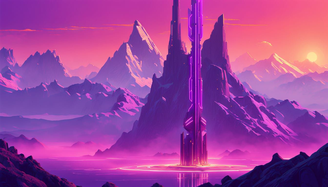 High Tech Totem on Mountain Peak, in Digital Matte Painting ...