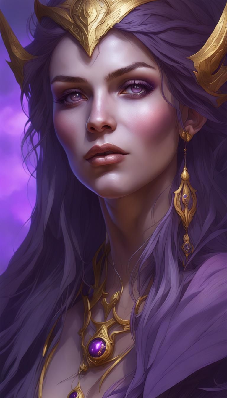 Sorceress Portrait with Purple Mist, Fantasy Art