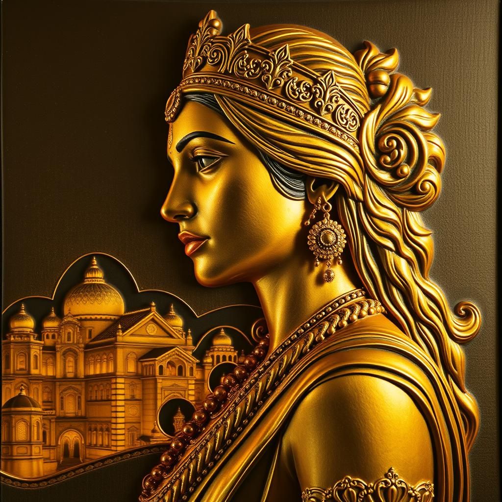 Golden Art Deco Indian Chieftess in Majestic Cityscape