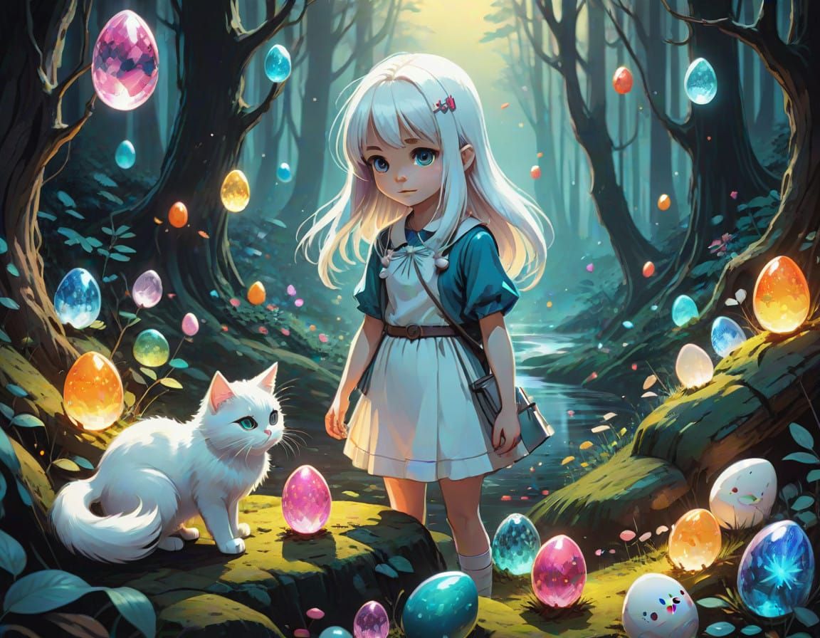 Enchanting Forest Discovery in Vibrant Anime Style