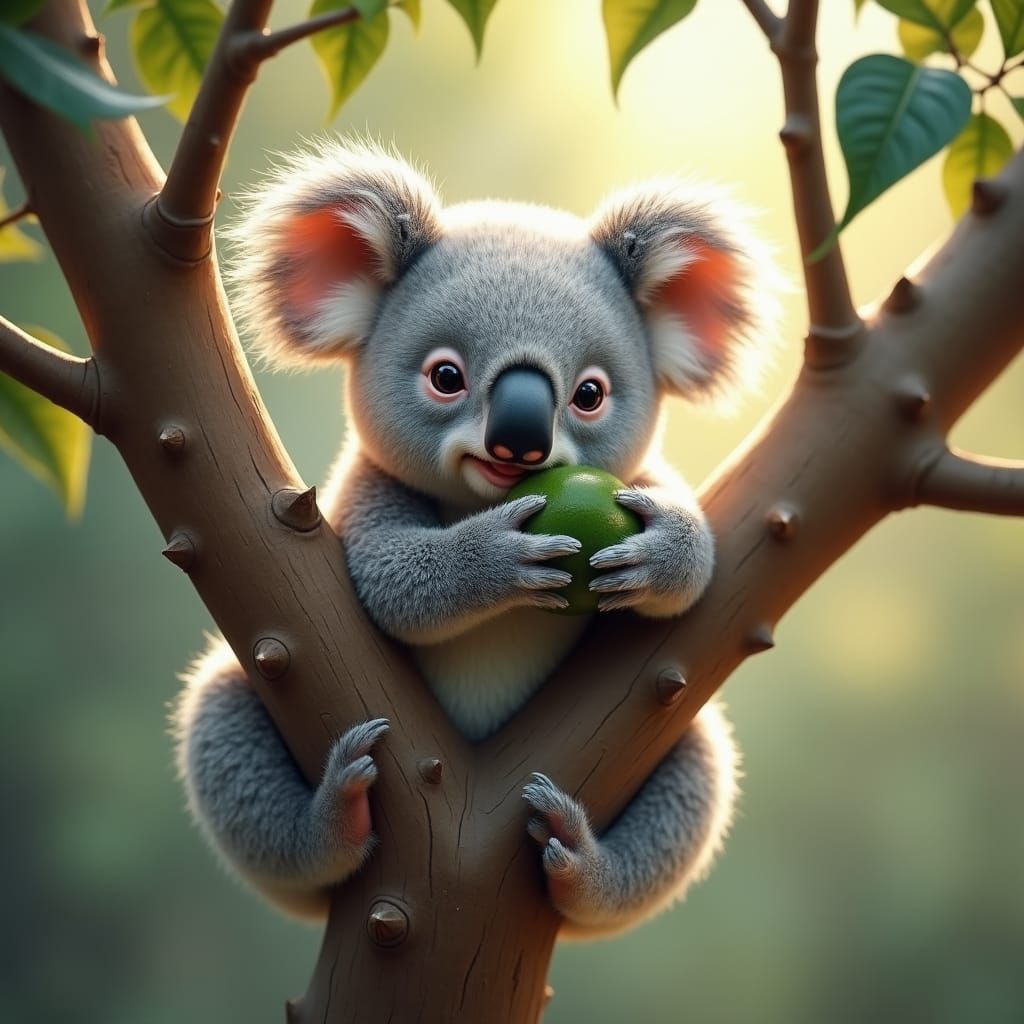 Sweet Baby Koala Bear Eating Leaves