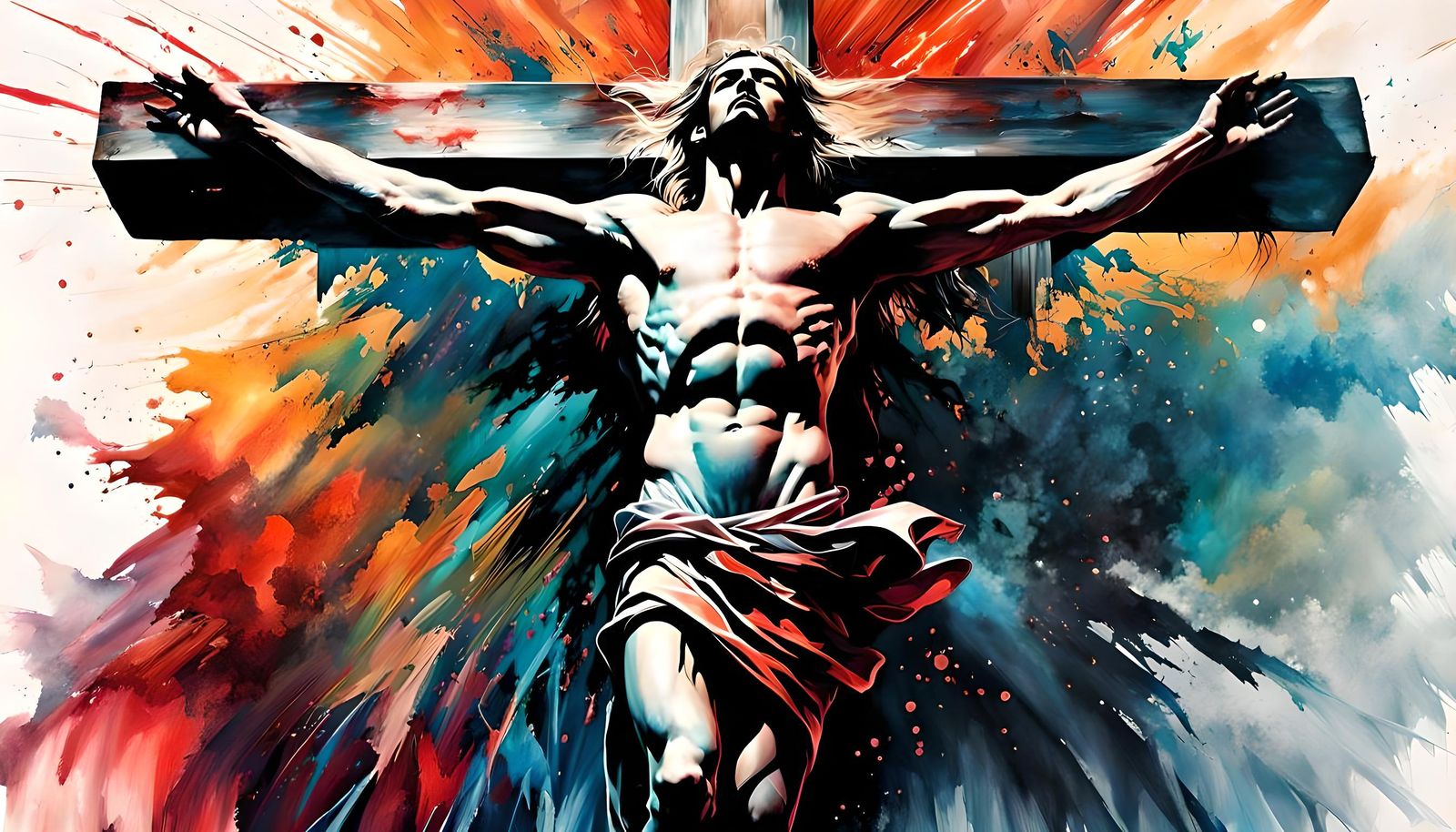 Crucified Figure in Hyperdetailed Splash Art