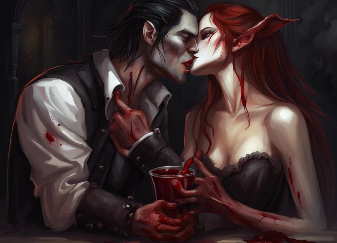 Passionate Vampire Werewolf Kiss: Dark Fantasy Art