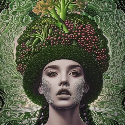 Broccoli Maiden Portrait with Intricate Lighting