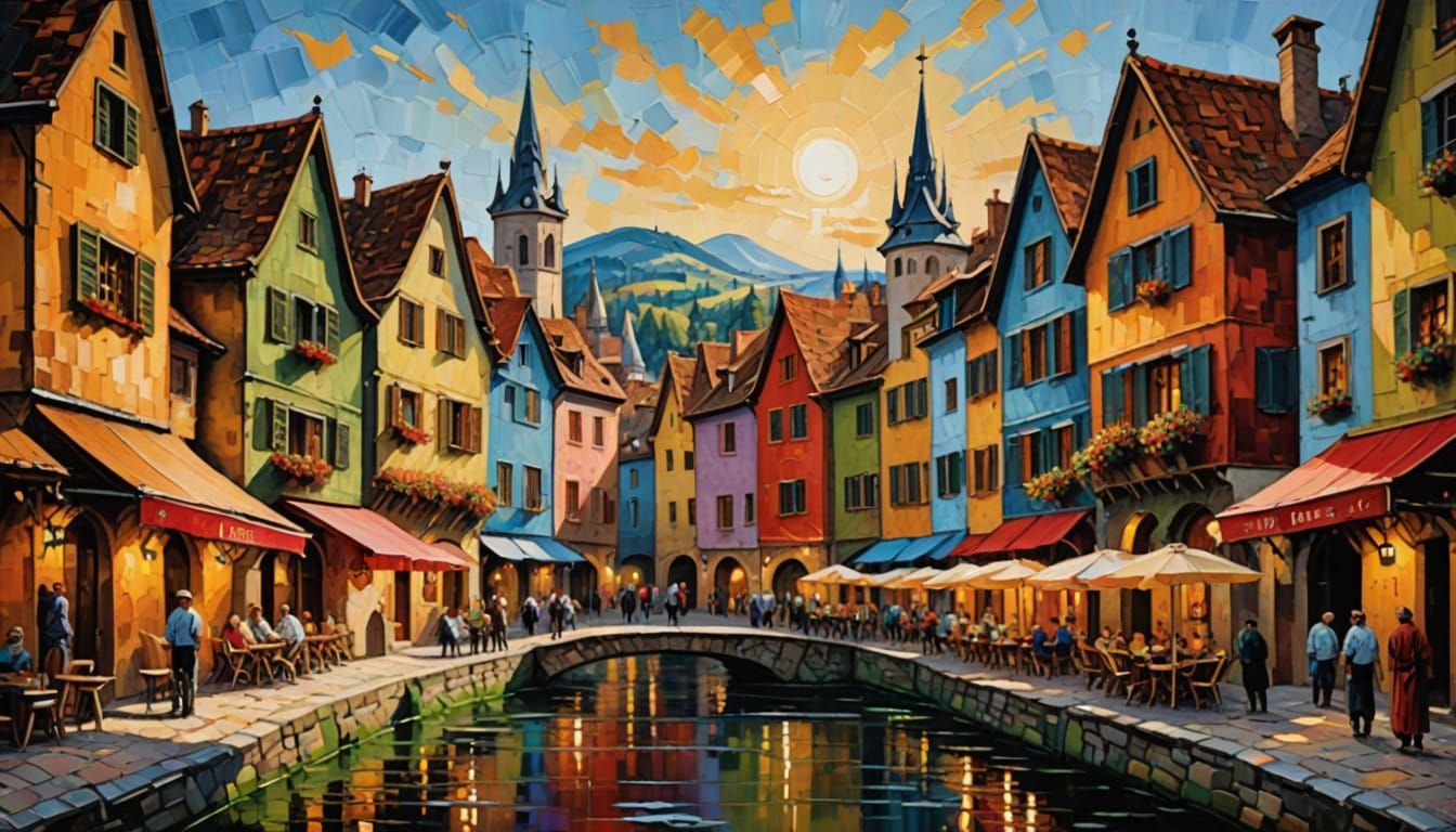 15th Century Market as Impasto Acrylic Painting