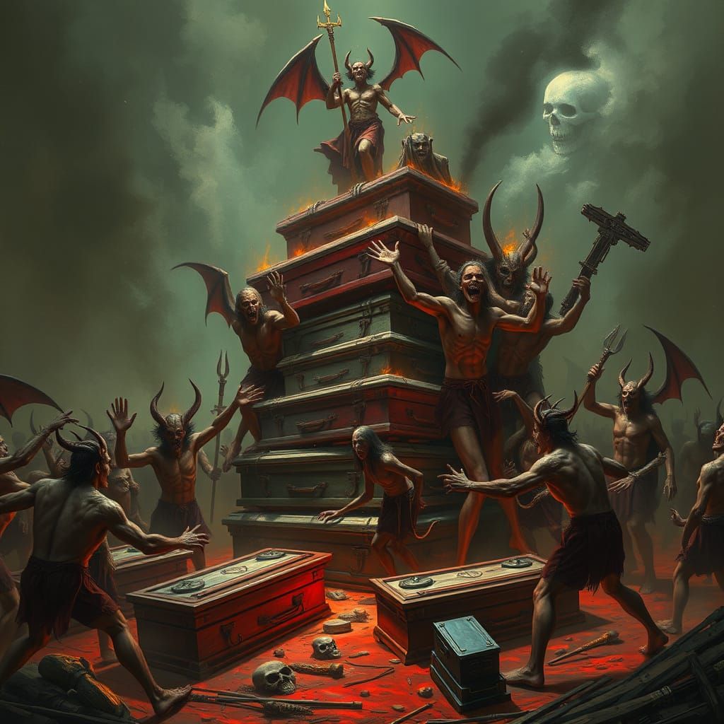 Demons Dancing in Hell at a Joyous Coffin Celebration
