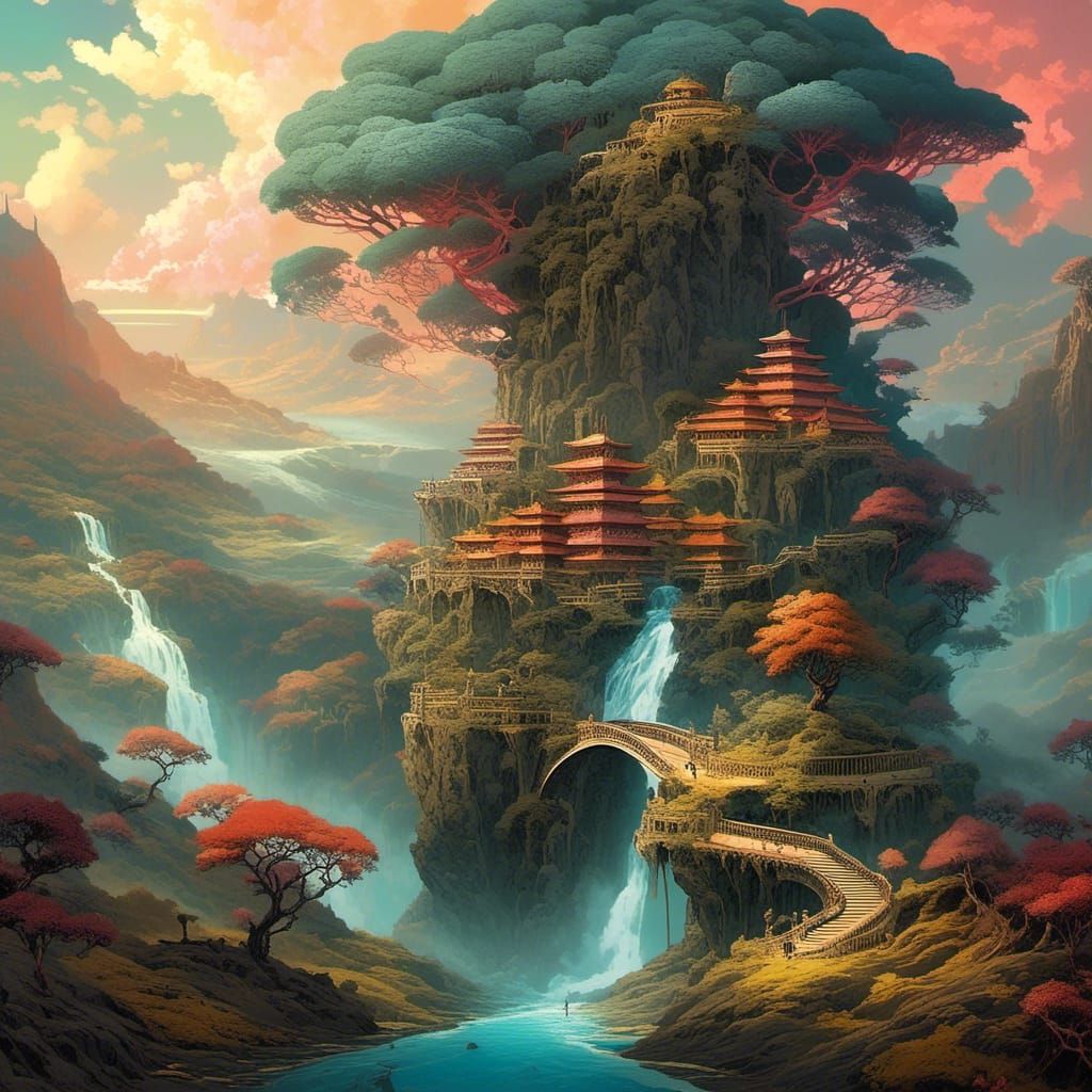 Surreal Sunset Landscape in Flowing Colors