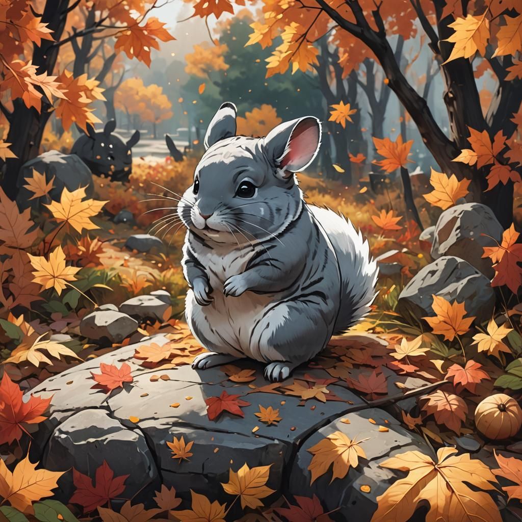 Chinchilla in Autumn: Cel-Shaded Anime Style