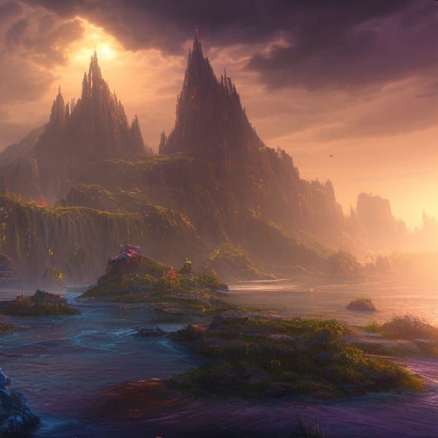Fantastical Water Land in Detailed Matte Painting