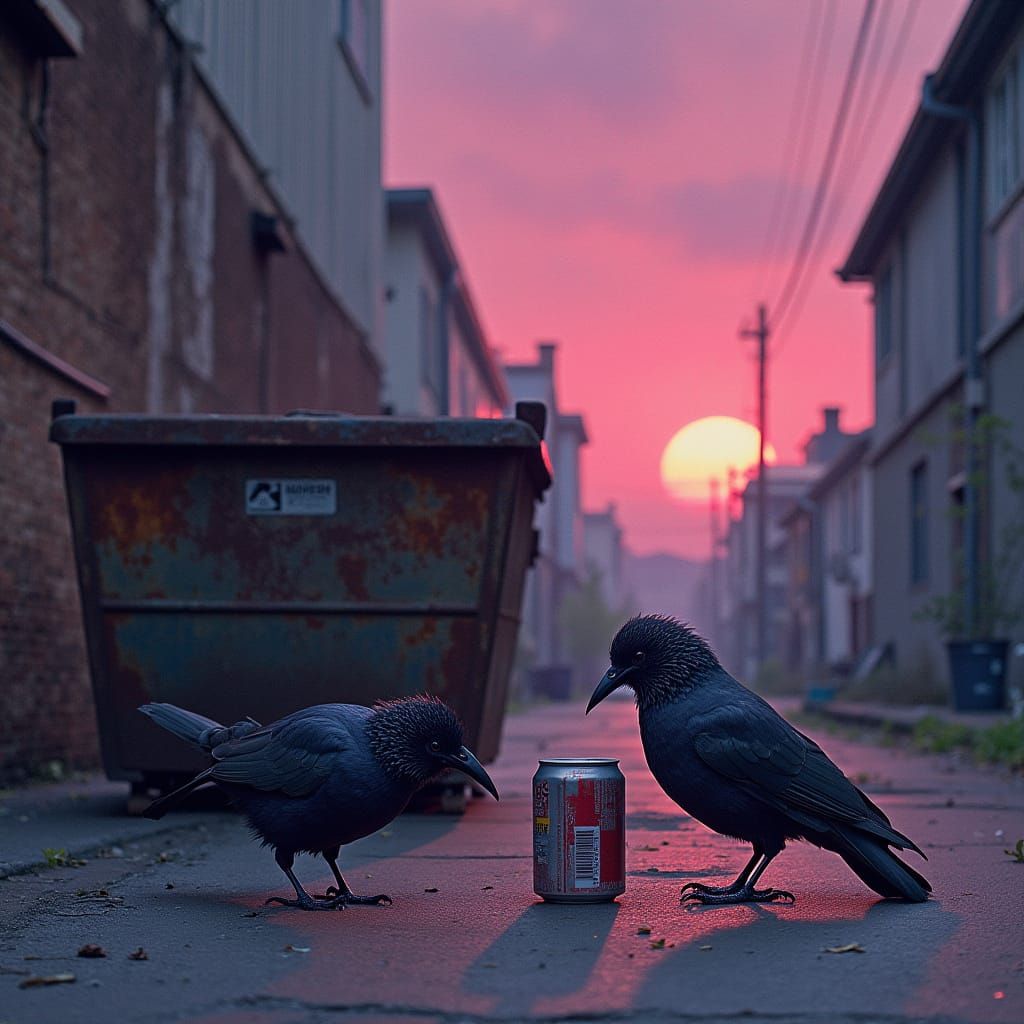 Ravens in Moody Alleyway Twilight