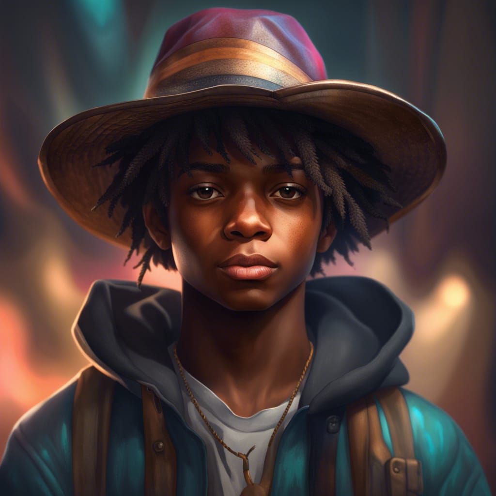 Detailed Portrait of Boy in Hat, Artstation Style