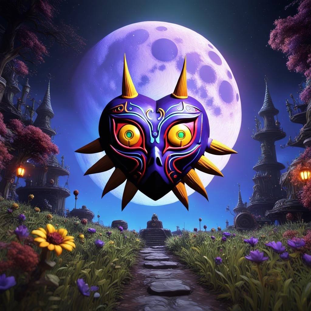 Majora's Mask Moon in Detailed Digital Painting