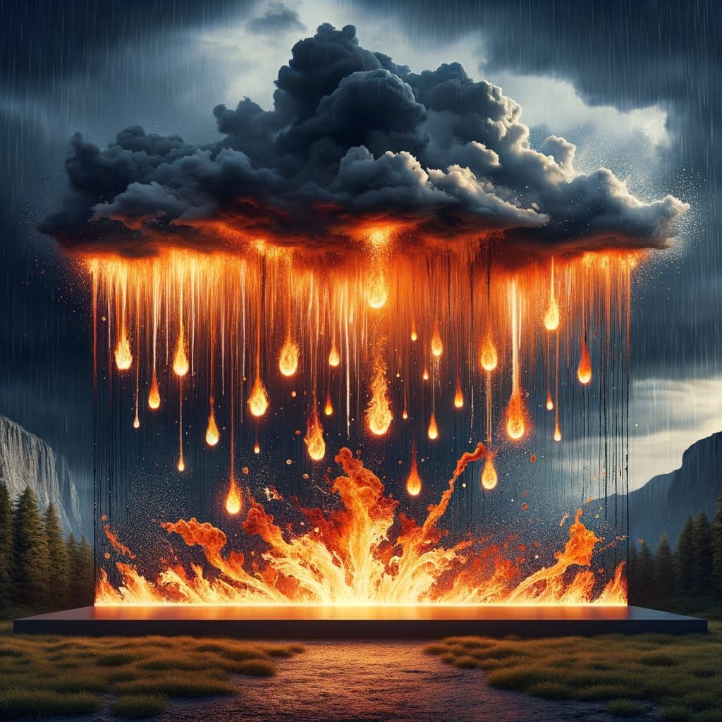 Surreal Chaos of Fire and Rain Collides in a Dramatic Scene