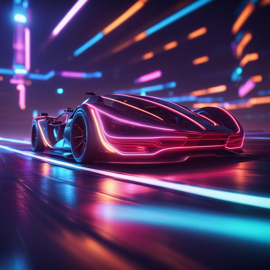 Electric Supercars Racing on Neon Race Track