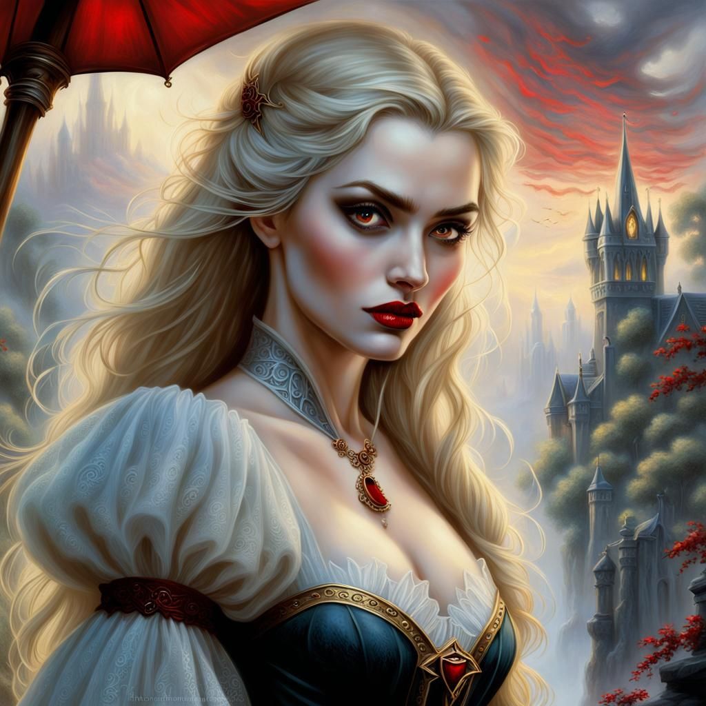 Dracula and Blonde Girl in Ethereal Fantasy Style