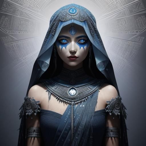 Ancient Cloaked Figure in Digital Void