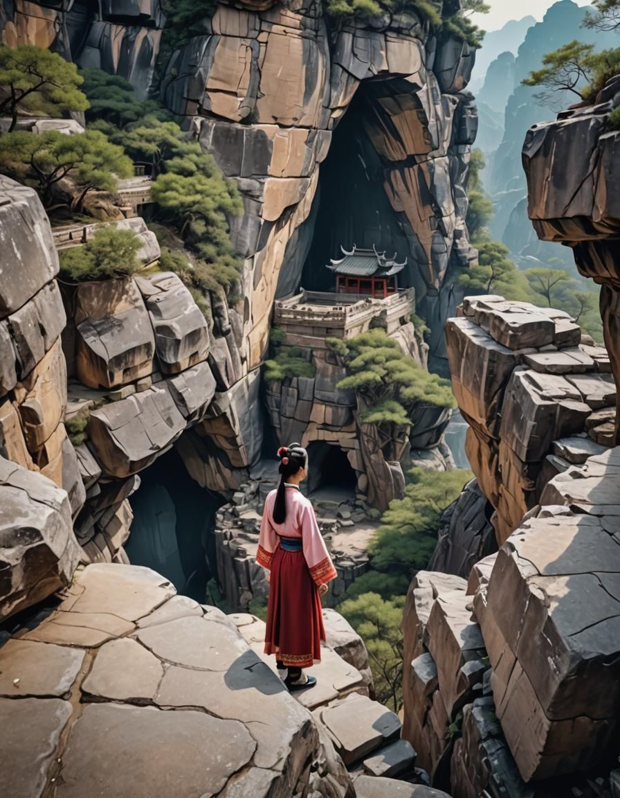 Girl in Traditional Dress Views Ancient China