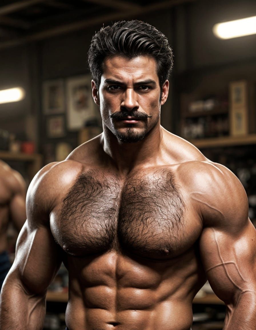 Handsome Mexican Muscle God in a Bustling Bazaar