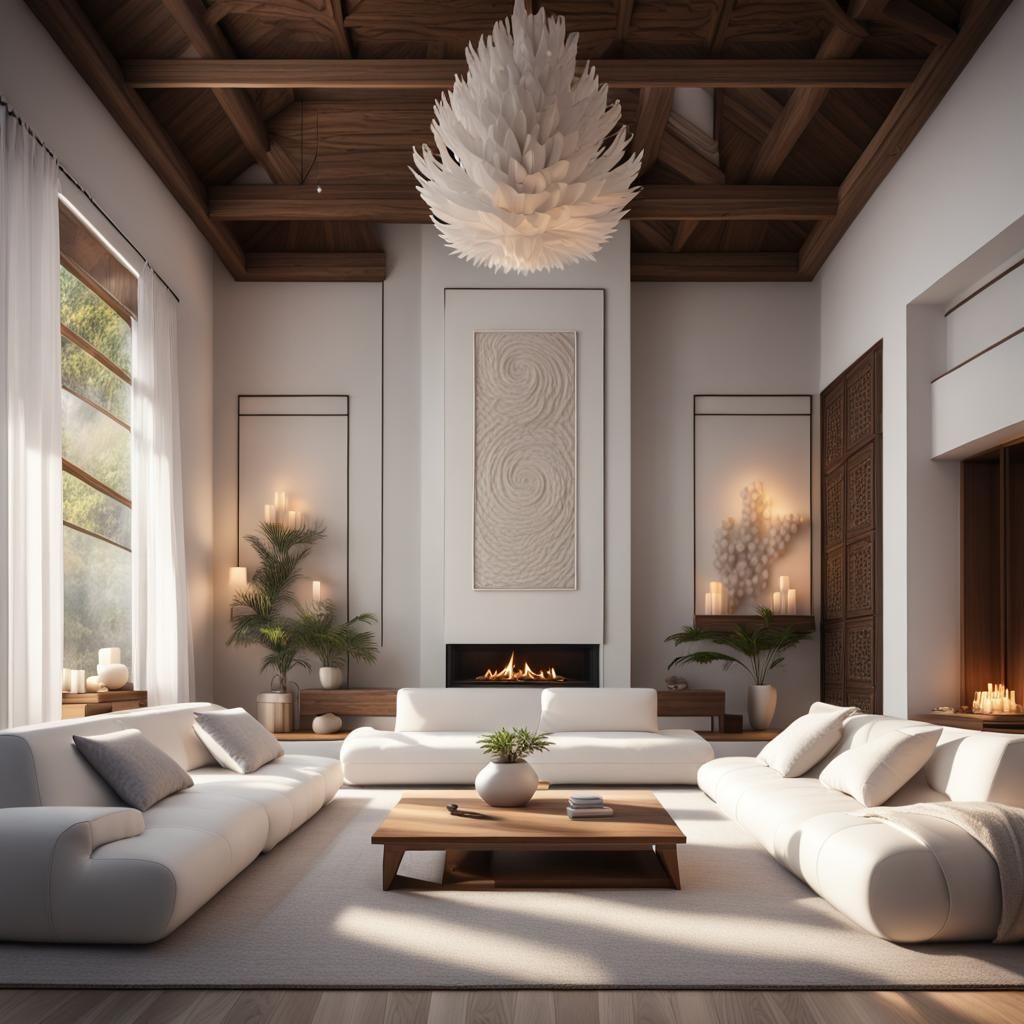Zen Living Room: Realistic Interior Design in 8K