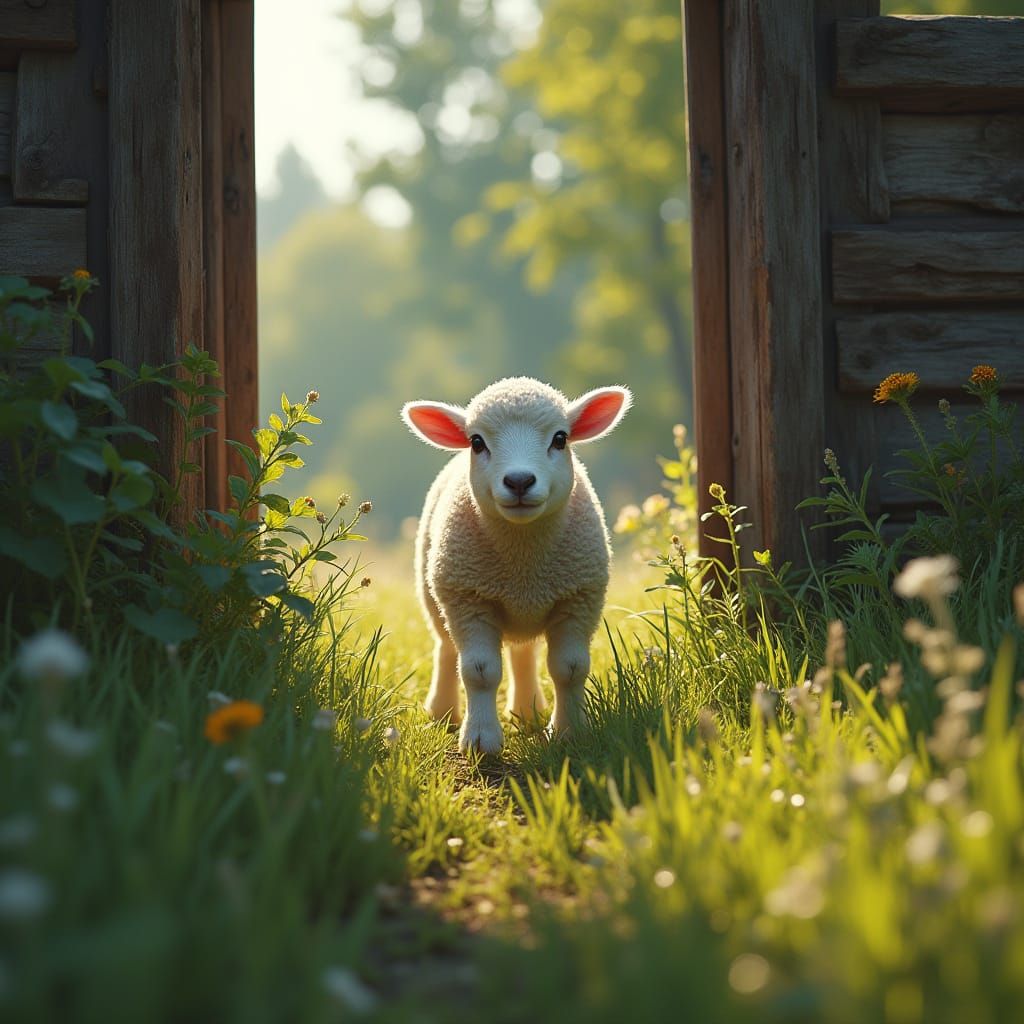 Lamb Ventures Out into Meadow: Fantasy Matte Painting