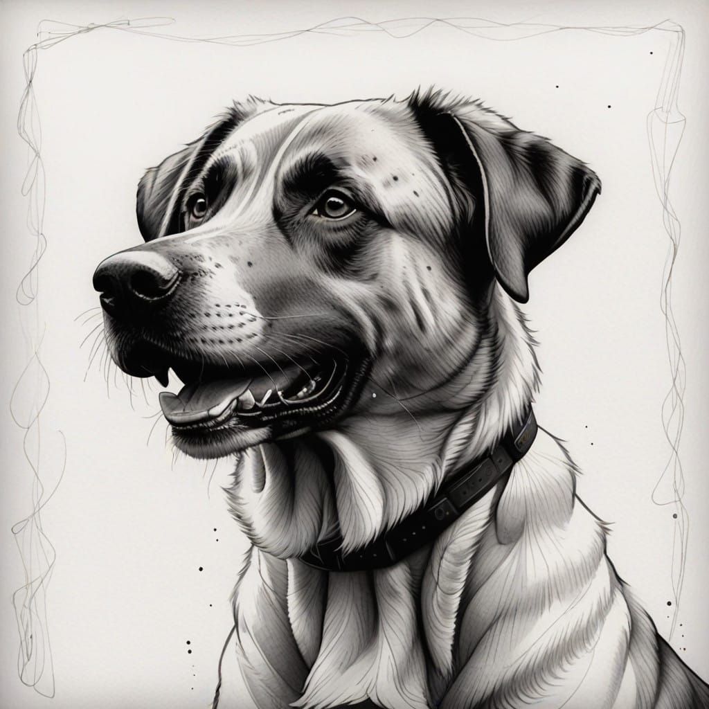 Sleek Anatolian Shepherd in Whimsical Charcoal Portrait