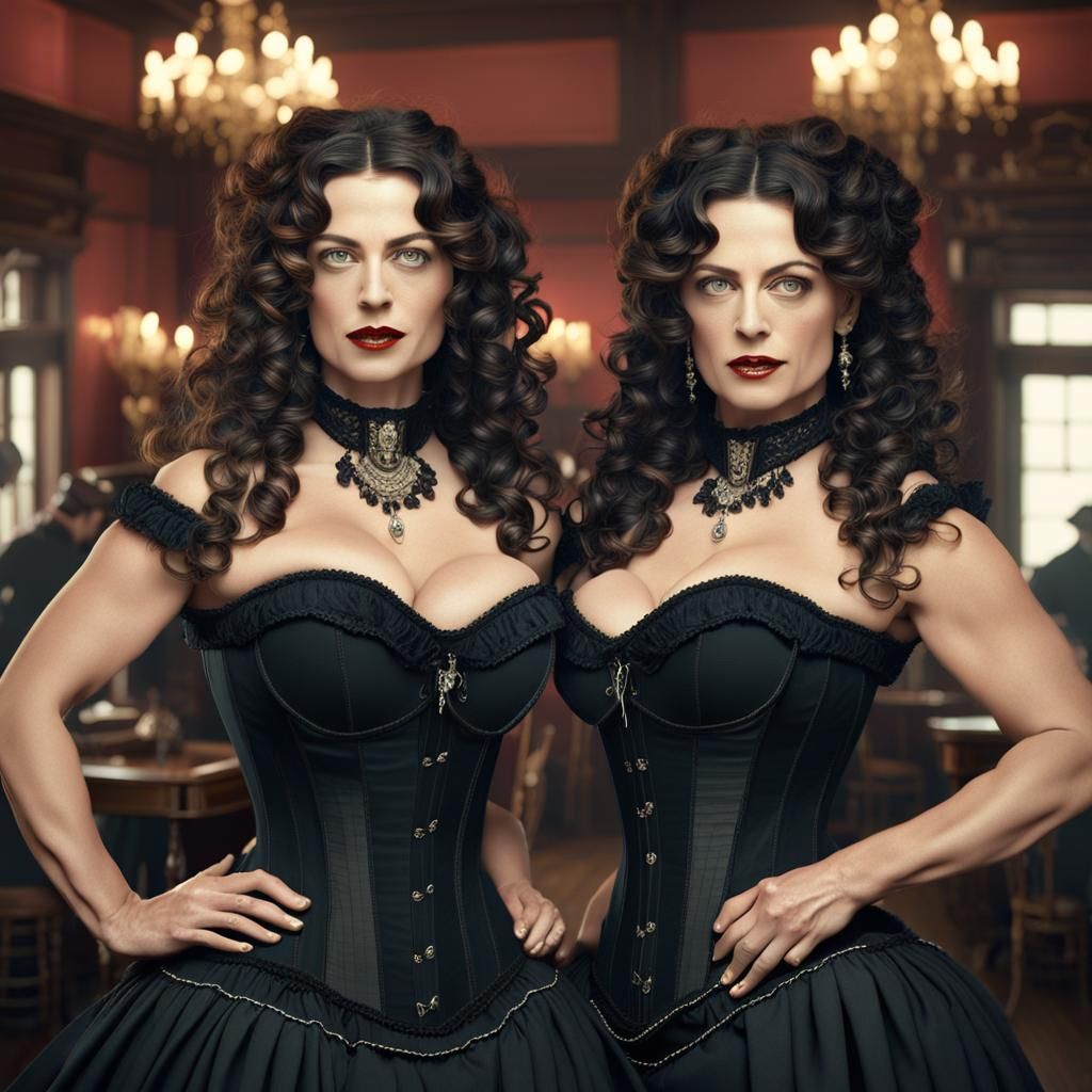 Two Cowgirls in Saloon, Detailed Matte Painting