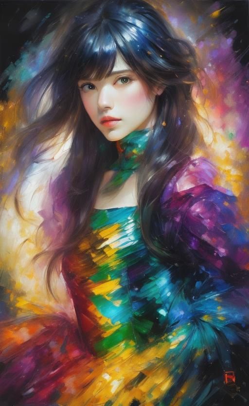 Anime Girl Painting with Whimsical Chiaroscuro