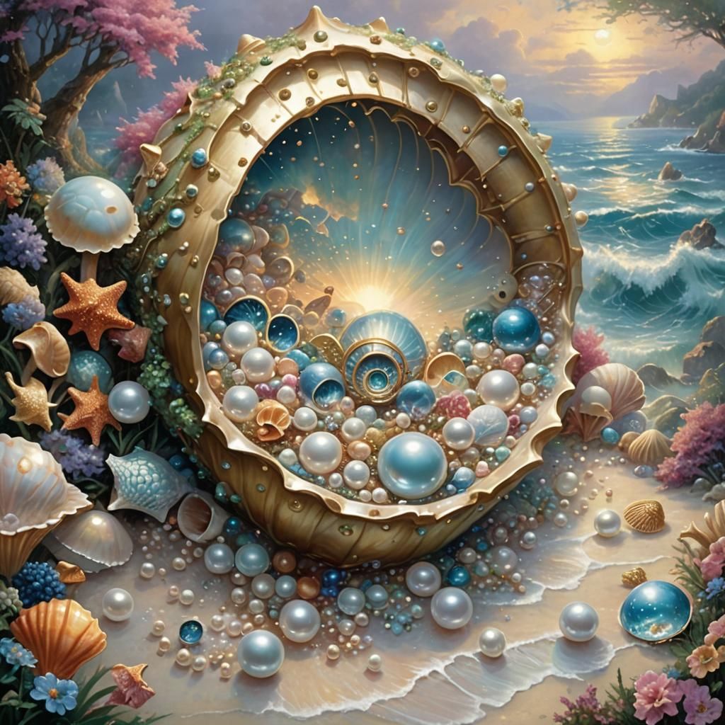Ethereal Pearl Shell in Hyperdetailed Fantasy Style