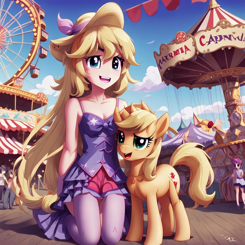 Twilight Sparkle and Applejack at the Carnival: Anime Style