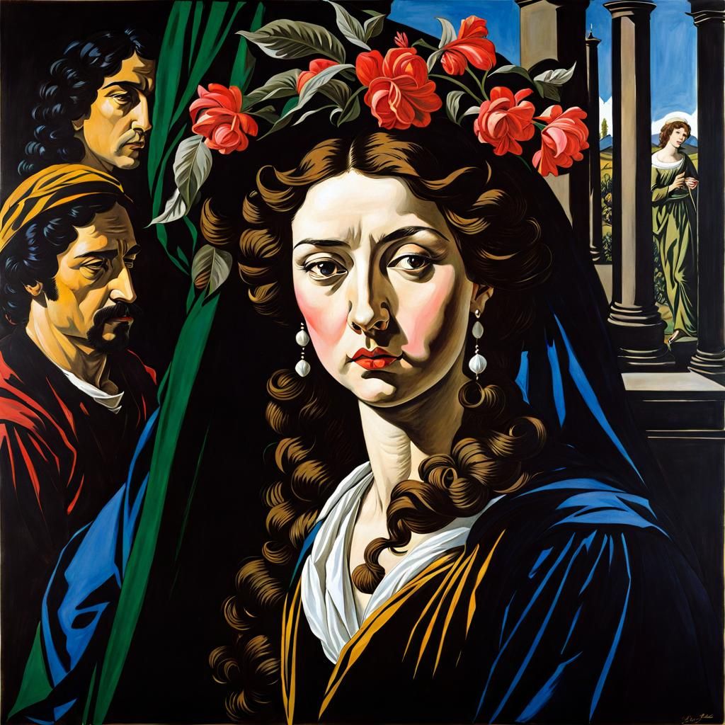 European Scene in Gouache Ink Print Style