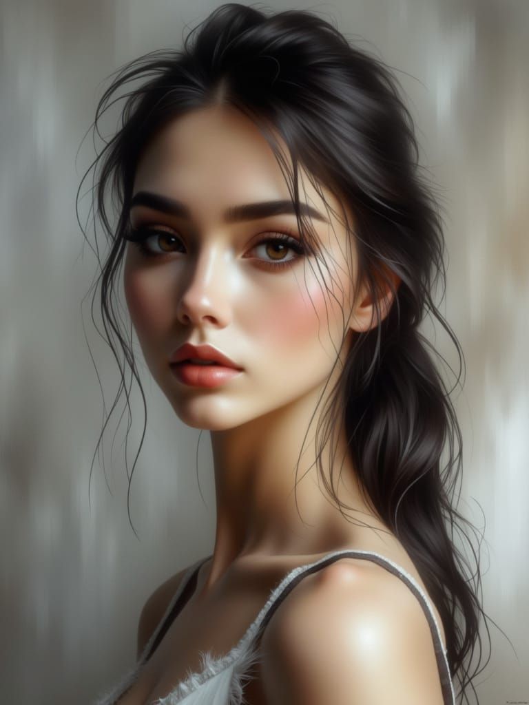 Detailed Portrait of a Young Woman in Soft Studio Lighting