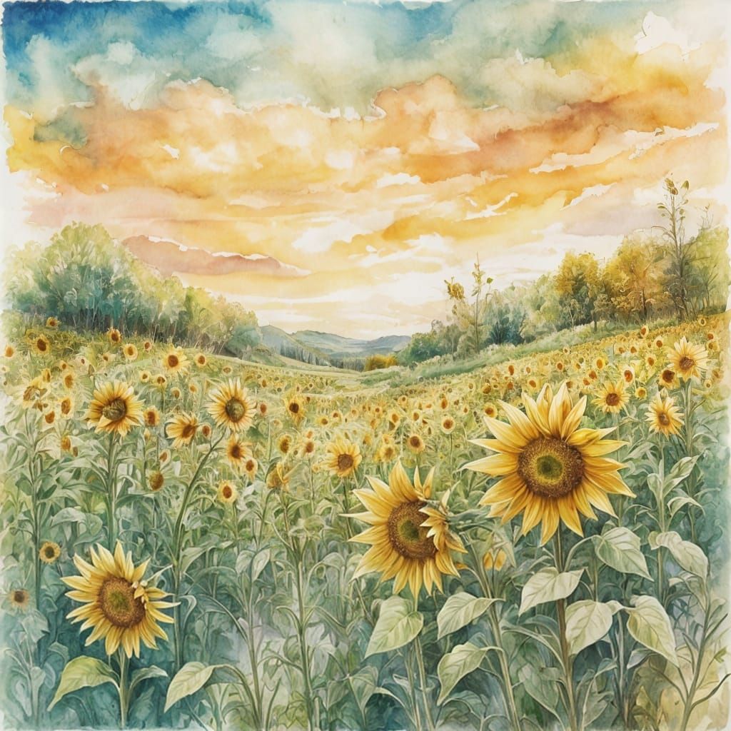 Ethereal Sunflower Meadow in Autumn Illustration