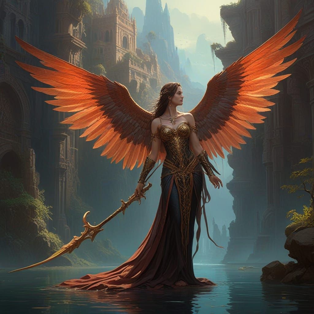 Underwater Angel Guarding a Serene City