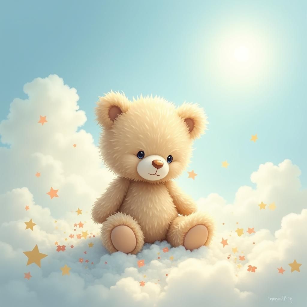 Pastel Teddy Cub with Bubbles and Thistles