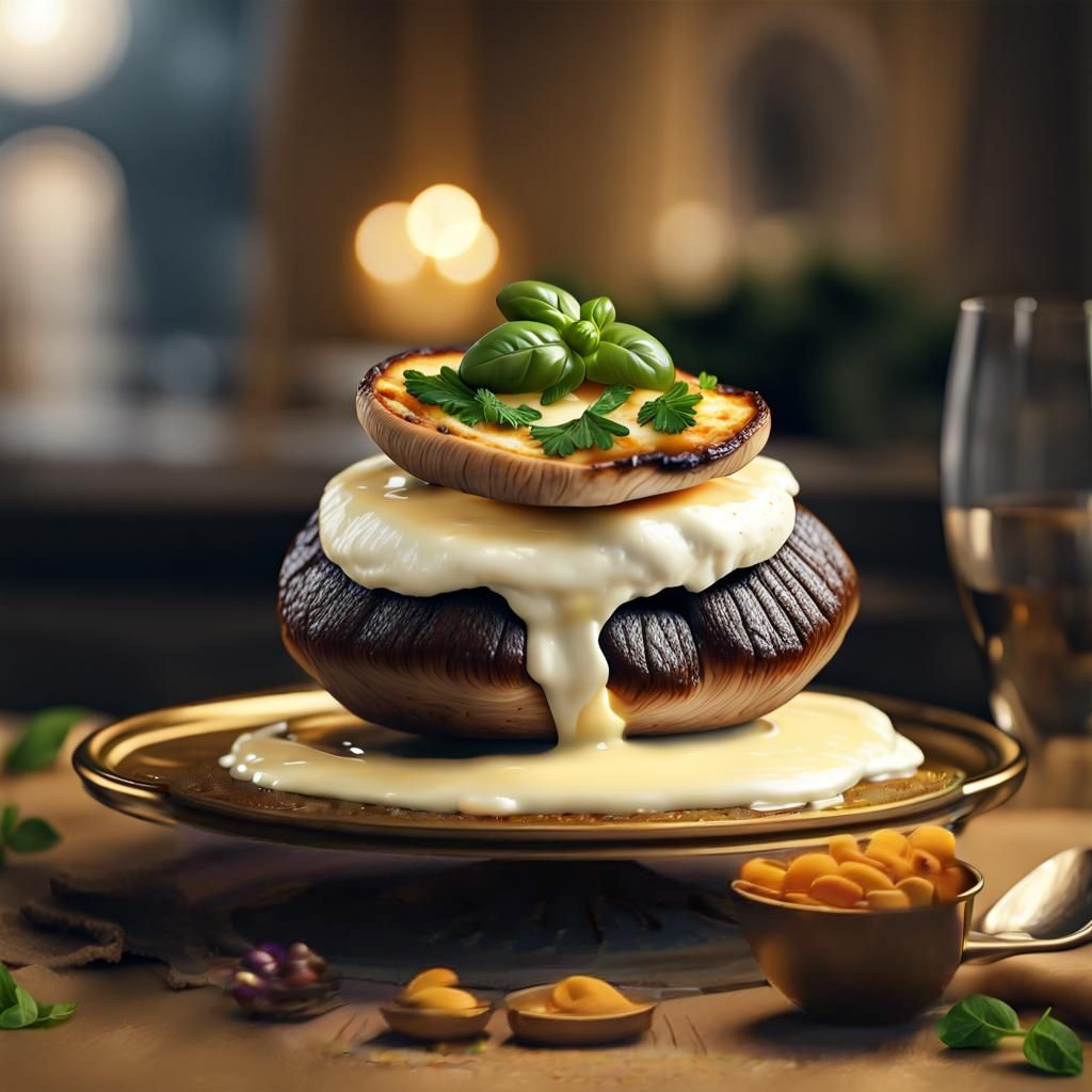 Stuffed Portobello Mushroom on Golden Pedestal