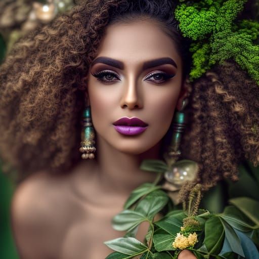 Latina Girl in Dress Surrounded by Flowers