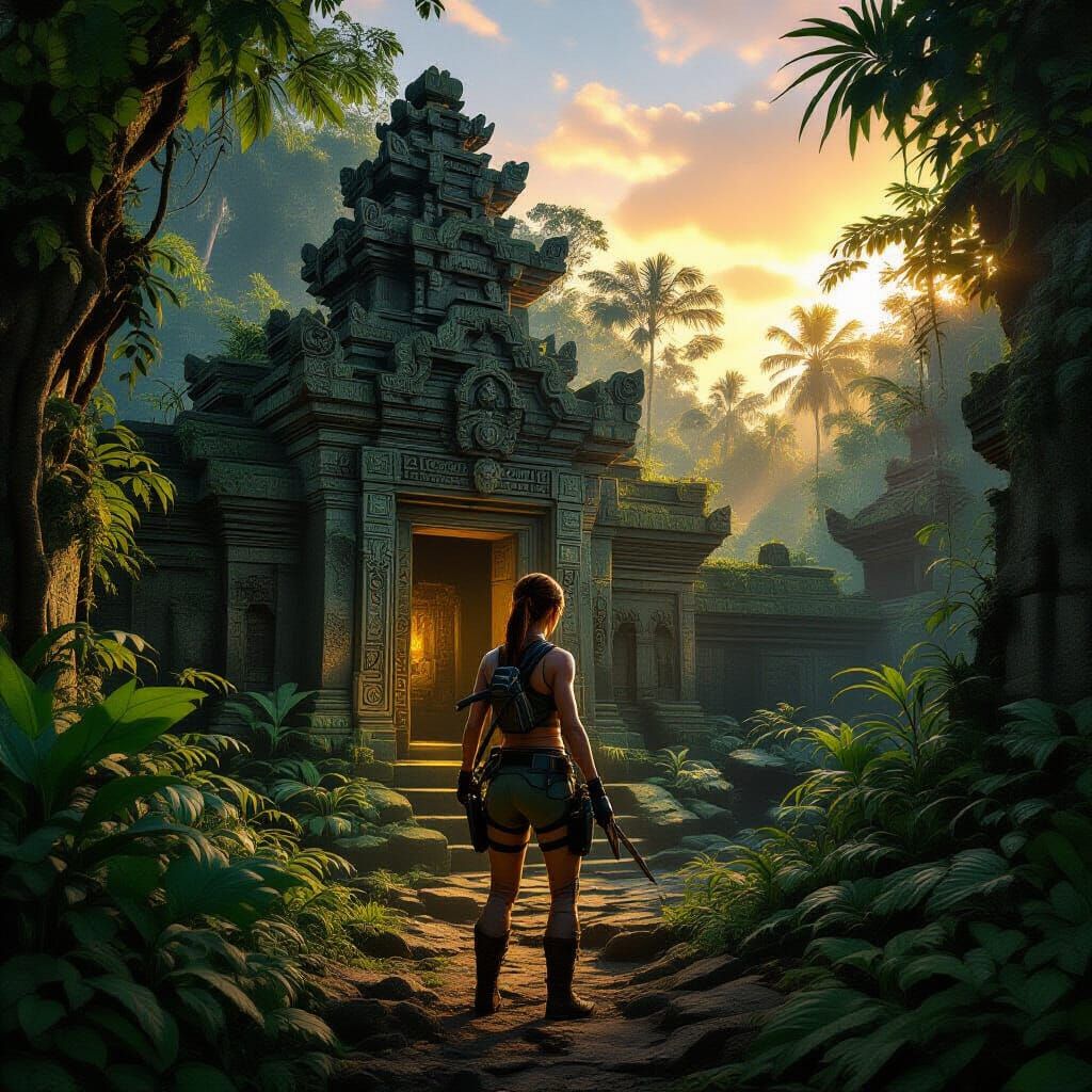 Lara Croft Discovers Lost Tomb in Bali Jungle at Golden Hour