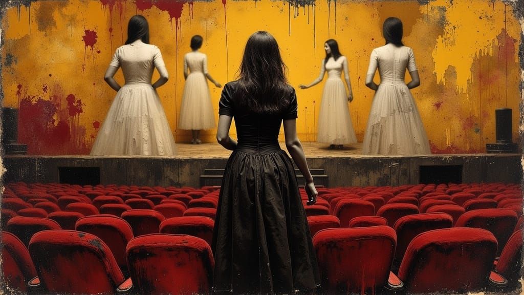 Abandoned Theater with Phantom Performers in Impasto Style