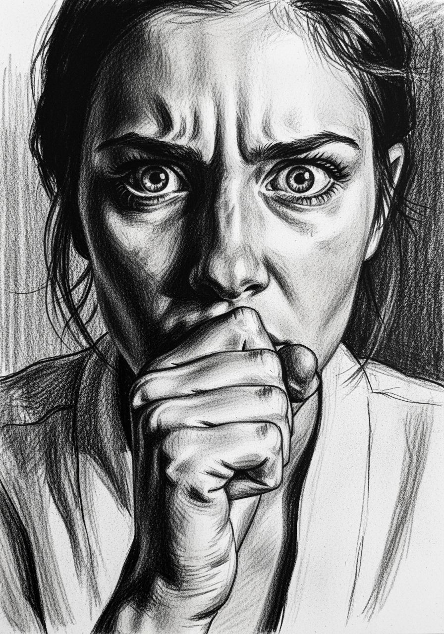 Intense Charcoal Portrait of a Woman with Unease