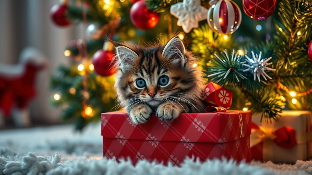 Christmas Kitten in Festive Wonderland