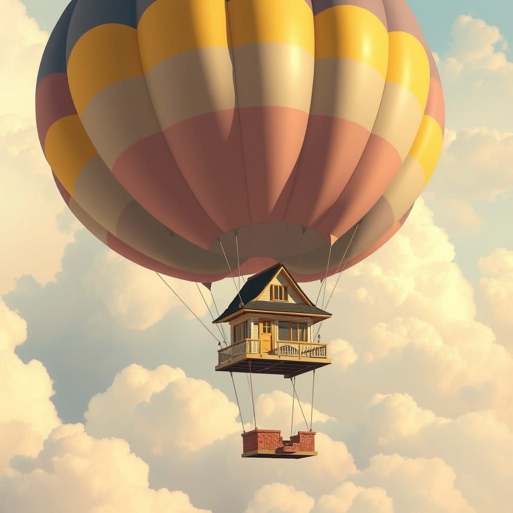 Oversized Balloons Lift House to Clouds in Whimsical Art Sty...