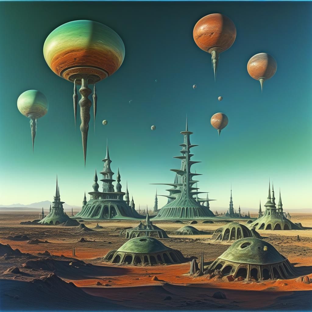 Surreal Alien Desert Landscape with Inverted Perspective