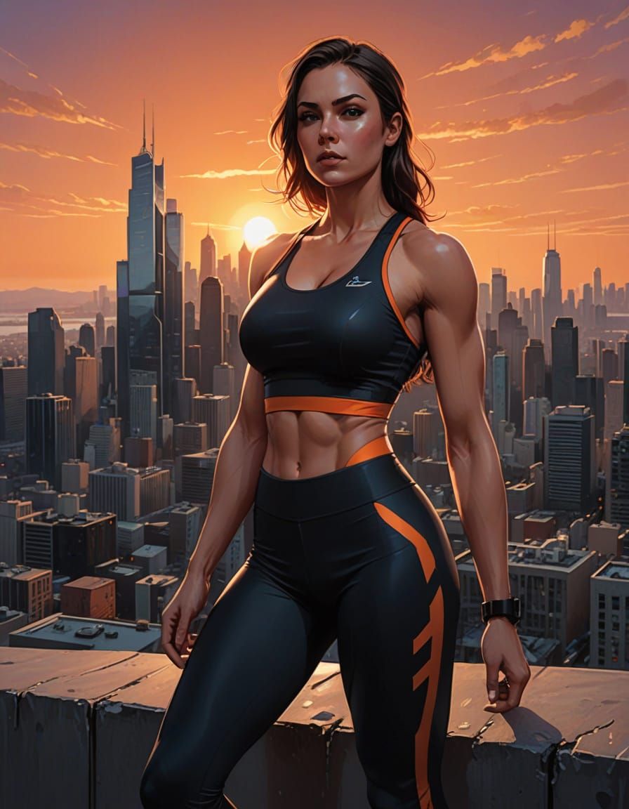 Dynamic City Sunset in Comic Book Style