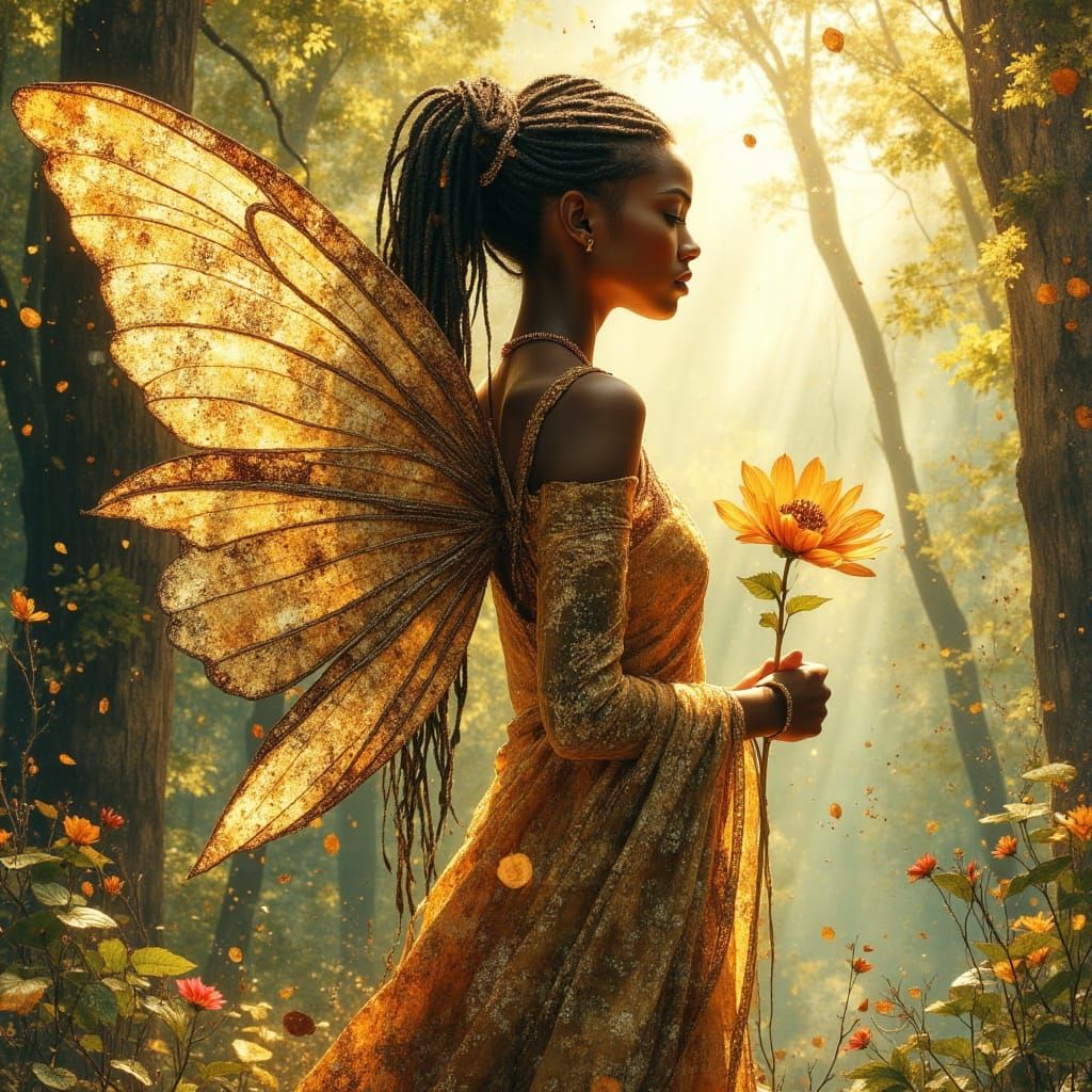Regal African Fairy Queen in Sun-Dappled Glade