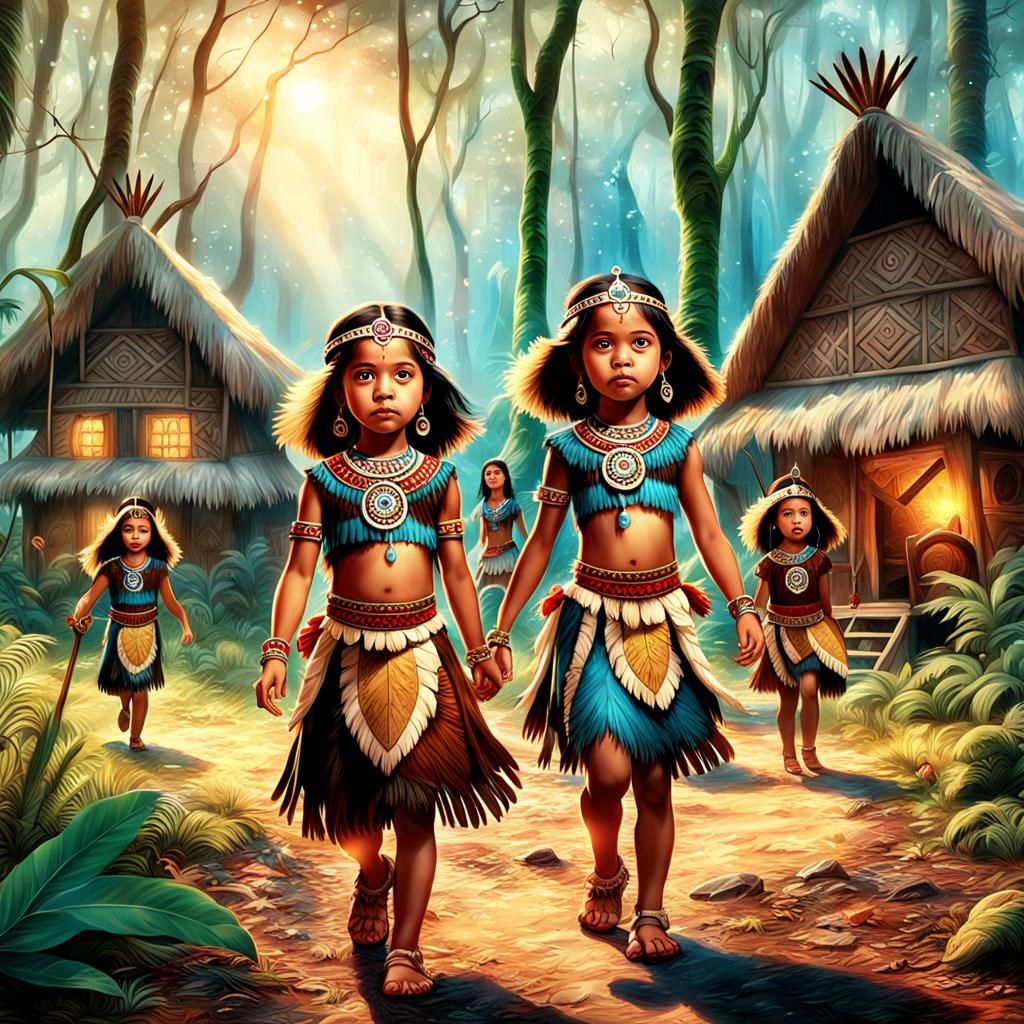 Taino Princesses Play in Forest: Digital Matte Painting