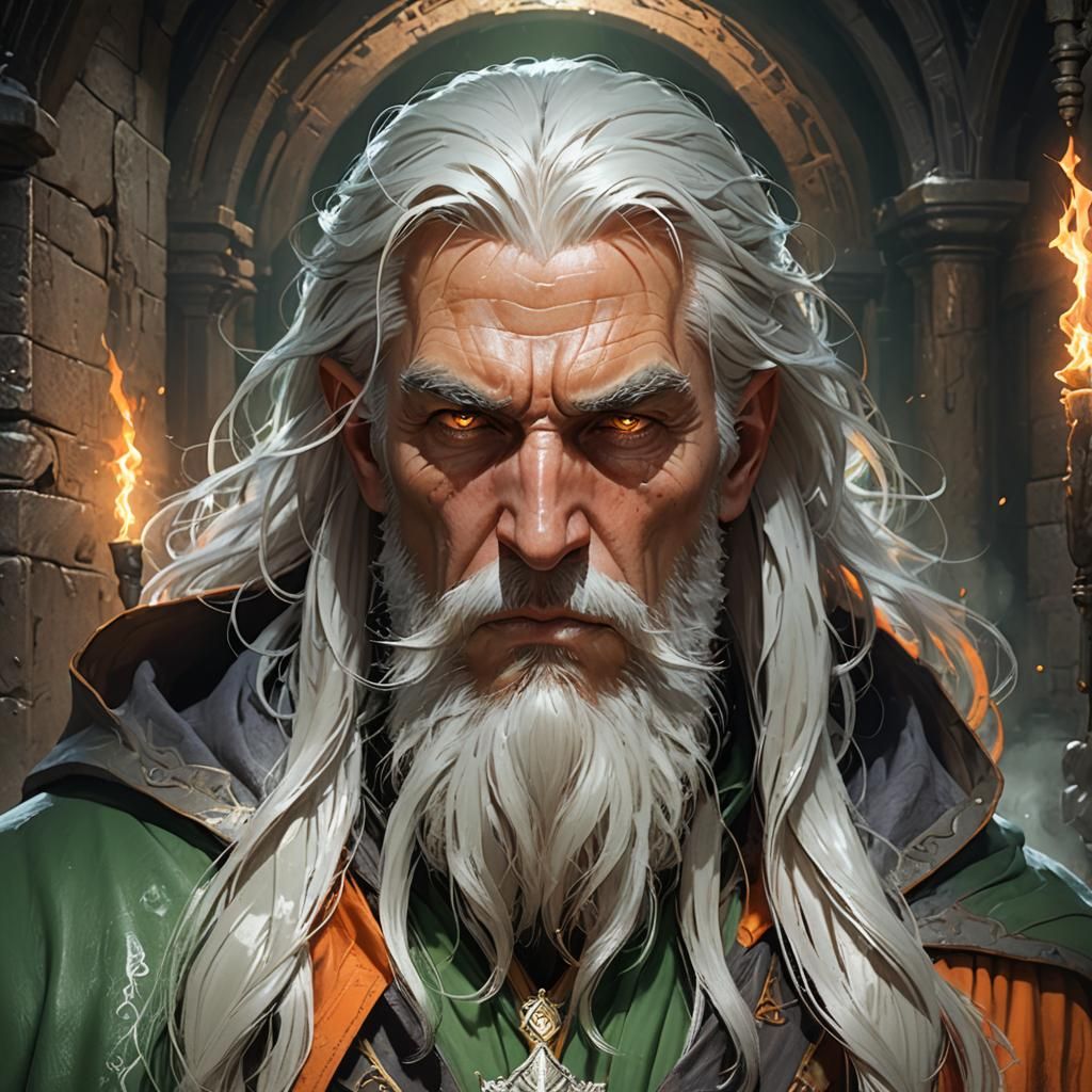 Annoyed Wizard Portrait in a Dungeon, Detailed Digital Art